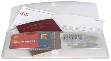 Dokumententaschen Sammelmappen Sichttaschen DIN Lang quer transparent rot- Dokumentenmappe mit 2 Visitenkartentaschen, Klappe und Klettverschluss - 10 Stück