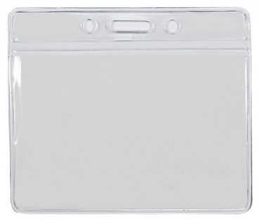 Ausweishülle / Kartenhalter  / Kunststoffhalter, für Namenschilder, horizontal tragbar, Langloch, zwei Rundlöchern, Farbe: transparent - 25 Stück