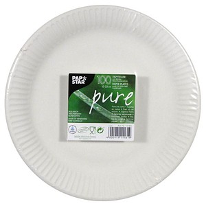PAPSTAR Papp-Teller "pure" rund, 230 mm, weiß, 100er aus 100% Frischfaserkarton