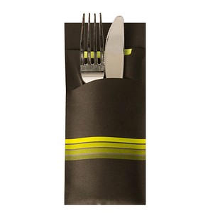 PAPSTAR Servietten-Tasche "Stripes", schwarz / limone