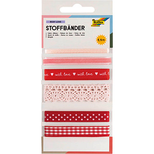 folia Stoffbänder-Mix "Rosy Love", Gesamtlänge: 5,5 m