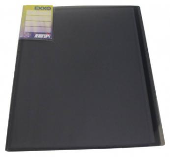 EXXO by HFP Sichtbuch / Sichthüllenmappe, A4, aus PP, mit 10 fest eingeschweißten und oben offenen Klarsichthüllen, mit Einschubtasche auf der Vorderseite, Farbe: transparent schwarz – 1 Stück