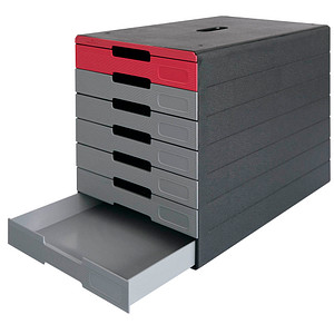 DURABLE Schubladenbox IDEALBOX PLUS  grau/rot 776303, DIN C4 mit 7 Schubladen