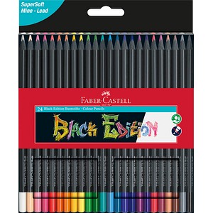 FABER-CASTELL Dreikant-Buntstifte Black Edition, 24er Etui