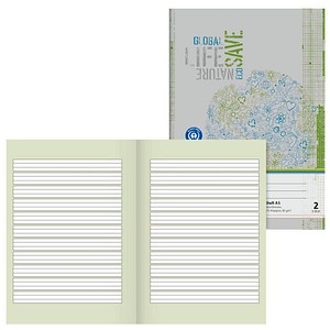 BRUNNEN Schulheft Recycling Lineatur 2 (2. Schuljahr) liniert DIN A5 Rand rundum, 16 Blatt