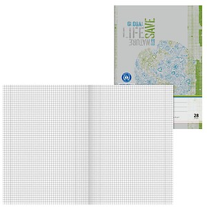 BRUNNEN Schulheft Recycling Lineatur 28 kariert DIN A4 Innen- und Außenrand, 16 Blatt