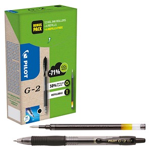 PILOT G2 Greenpack Gelschreiber-Set schwarz/transparent 0,4 mm, Schreibfarbe: schwarz