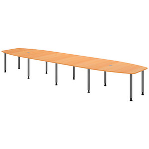 HAMMERBACHER Konferenztisch KT52C buche Tonnenform, Rundrohr grau, 520,0 x 85,0/130,0 x 72,0 - 74,0 cm