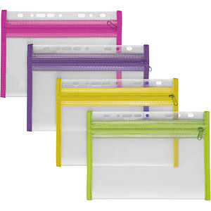 4 VELOFLEX Reißverschlussbeutel XXS A5 transparent/pink, lila, grün, gelb 0,3 mm