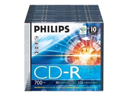 PHILIPS - 10 x CD-R - 700MB (80 Min) 52x - Slim Jewel Case (CR7D5NS10/00)