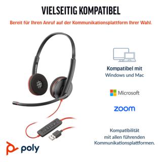 HP Poly Blackwire 3220 Stereo USB-C Headset +USB-C/A Adapter