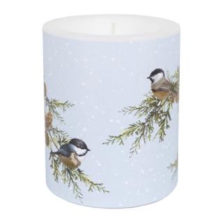 Dekorkerzen, 9,9 x 12 cm | mit Motiv Birds on Branches Wintermotiv: Vögel auf Zweigen