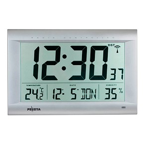 PEWETA digitale Funkwanduhr DCF77 silber
