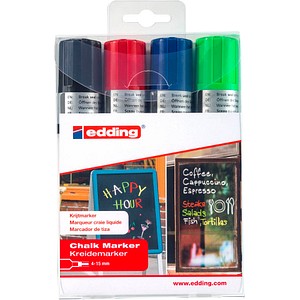 EDDING e-4090 4-4090-4999 Kreidemarker Schwarz, Rot, Blau, Grün 4 mm, 15 mm