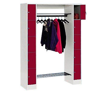 CP Garderobe mit Schließfächern Serie 8070 lichtgrau, rubinrot 80710-00, 10 Schließfächer 143,0 x 48,0 x 195,0 cm
