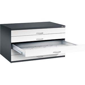 CP 7200 Planschrank schwarzgrau, verkehrsweiß mit 5 Schubladen 135,0 x 96,0 x 76,0 cm