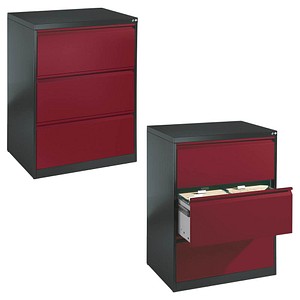 CP C 2000 Acurado Hängeregistraturschrank grau, rubinrot mit 3 Schubladen 78,7 x 59,0 x 104,5 cm