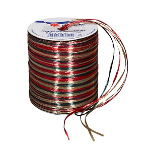 PRÄSENT Geschenkband Raffia glänzend rot/braun/grün 3,0 mm x 50,0 m