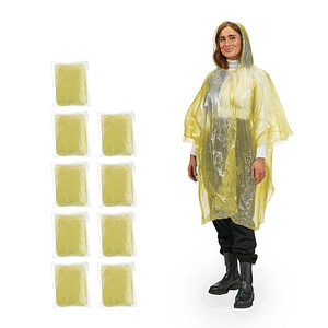 relaxdays unisex Einweg-Regenponcho gelb Einheitsgröße 10 St.