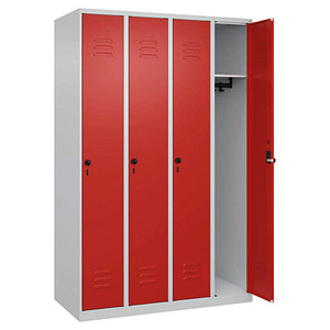 CP Spind Classic Plus lichtgrau, verkehrsrot 080000-40-S10002, 4 Schließfächer 120,0 x 50,0 x 185,0 cm