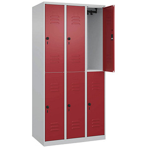 CP Spind Classic Plus lichtgrau, rubinrot 080300-30-S10001, 6 Schließfächer 90,0 x 50,0 x 185,0 cm