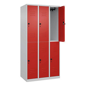 CP Spind Classic Plus lichtgrau, verkehrsrot 080300-30-S10002, 6 Schließfächer 90,0 x 50,0 x 185,0 cm