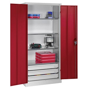 CP Stahlschrank 8921-503 lichtgrau, rubinrot 93,0 x 50,0 x 195,0 cm, aufgebaut