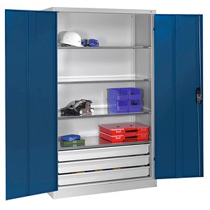 CP Stahlschrank 8931-503 lichtgrau, enzianblau 120,0 x 50,0 x 195,0 cm, aufgebaut