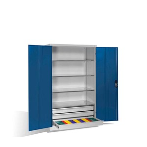 CP Stahlschrank 8932-503 lichtgrau, enzianblau 120,0 x 60,0 x 195,0 cm, aufgebaut