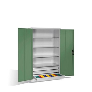 CP Stahlschrank 8932-503 lichtgrau, rededagrün 120,0 x 60,0 x 195,0 cm, aufgebaut