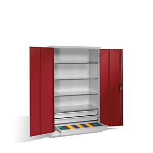 CP Stahlschrank 8932-503 lichtgrau, rubinrot 120,0 x 60,0 x 195,0 cm, aufgebaut