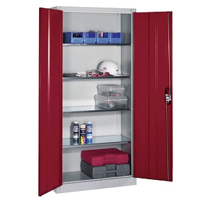 CP Stahlschrank 8920-052 lichtgrau, rubinrot 93,0 x 40,0 x 195,0 cm, aufgebaut