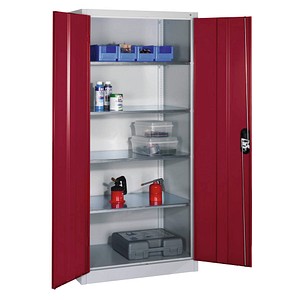CP Stahlschrank 8921-052 lichtgrau, rubinrot 93,0 x 50,0 x 195,0 cm, aufgebaut