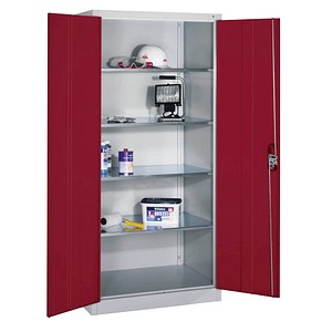 CP Stahlschrank 8922-052 lichtgrau, rubinrot 93,0 x 60,0 x 195,0 cm, aufgebaut