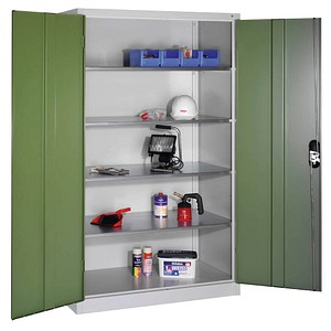 CP Stahlschrank 8932-052 lichtgrau, rededagrün 120,0 x 60,0 x 195,0 cm, aufgebaut