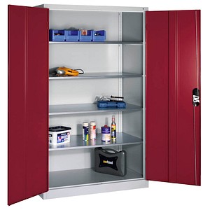 CP Stahlschrank 8932-052 lichtgrau, rubinrot 120,0 x 60,0 x 195,0 cm, aufgebaut