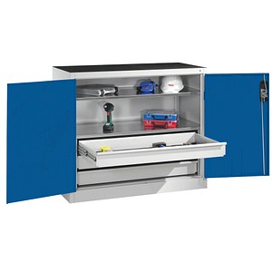 CP Stahlschrank 8821-5035 lichtgrau, enzianblau 93,0 x 50,0 x 100,0 cm, aufgebaut