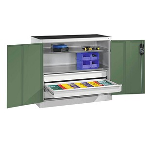CP Stahlschrank 8821-5035 lichtgrau, rededagrün 93,0 x 50,0 x 100,0 cm, aufgebaut