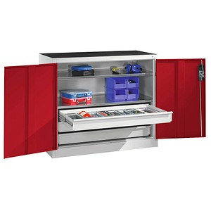 CP Stahlschrank 8821-5035 lichtgrau, rubinrot 93,0 x 50,0 x 100,0 cm, aufgebaut