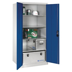 CP Stahlschrank 8924-00 lichtgrau, enzianblau 93,0 x 80,0 x 195,0 cm, aufgebaut