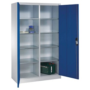 CP Stahlschrank 8931-311 lichtgrau, enzianblau 120,0 x 50,0 x 195,0 cm, aufgebaut