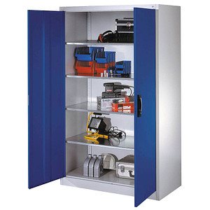 CP Stahlschrank 8932-00 lichtgrau, enzianblau 120,0 x 60,0 x 195,0 cm, aufgebaut