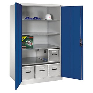 CP Stahlschrank 8934-00 lichtgrau, enzianblau 120,0 x 80,0 x 195,0 cm, aufgebaut