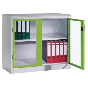 CP Stahlschrank 8821-055/1050-80 lichtgrau, viridingrün, Acrylglas 93,0 x 50,0 x 100,0 cm, aufgebaut