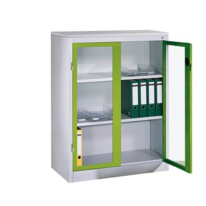 CP Stahlschrank 8531-055/1060-80 lichtgrau, viridingrün, Acrylglas 120,0 x 50,0 x 120,0 cm, aufgebaut