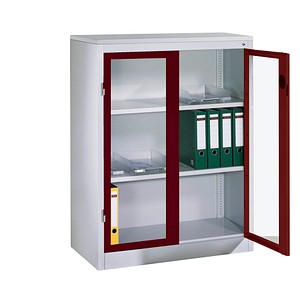 CP Stahlschrank 8531-055/1060-80 lichtgrau, rubinrot, Acrylglas 120,0 x 50,0 x 120,0 cm, aufgebaut