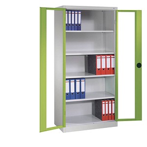 CP Stahlschrank 8921-055/1050-80 lichtgrau, viridingrün, Acrylglas 93,0 x 50,0 x 195,0 cm, aufgebaut