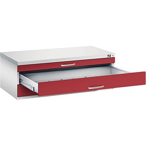 CP 7100 Planschrank lichtgrau, rubinrot 3 Schubladen 110,0 x 76,5 x 42,0 cm