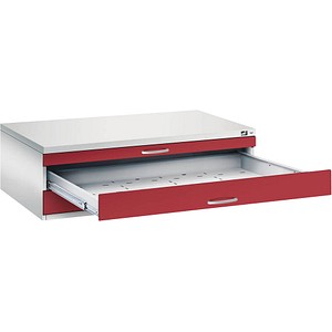 CP 7200 Planschrank lichtgrau, rubinrot 3 Schubladen 135,0 x 96,0 x 42,0 cm