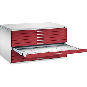 CP 7200 Planschrank lichtgrau, rubinrot 10 Schubladen 135,0 x 96,0 x 76,0 cm